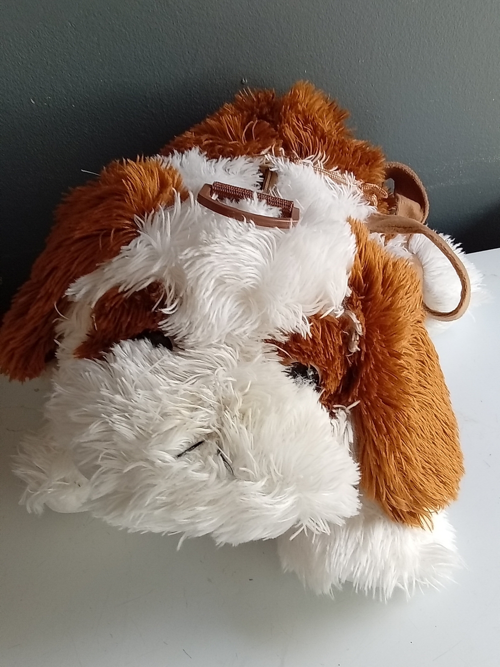 Aurora World Plush Puppy Dog Backpack Brown White Shaggy Faux Fur Kids Bag
